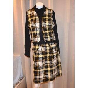 Vintage Dress with Vest 1960s Plaid Beatnik Retro Corporate Core Business